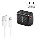 TE-005 QC3.0 18W USB Fast Charger with 1m 3A USB to 8 Pin Cable, US Plug(Black)