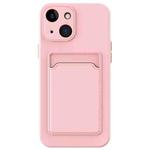 For iPhone 15 Skin Feel Card Contrast Color Button TPU Phone Case(Pink)