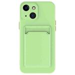 For iPhone 15 Skin Feel Card Contrast Color Button TPU Phone Case(Light Green)