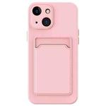 For iPhone 15 Plus Skin Feel Card Contrast Color Button TPU Phone Case(Pink)