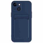 For iPhone 15 Plus Skin Feel Card Contrast Color Button TPU Phone Case(Dark Blue)