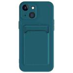 For iPhone 15 Plus Skin Feel Card Contrast Color Button TPU Phone Case(Dark Green)