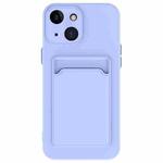 For iPhone 15 Plus Skin Feel Card Contrast Color Button TPU Phone Case(Purple)
