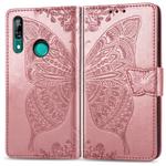 Butterfly Love Flowers Embossing Horizontal Flip Leather Case For Huawei P Smart Z with Holder & Card Slots & Wallet & Lanyard(Rose gold)