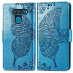 Butterfly Love Flowers Embossing Horizontal Flip Leather Case for LG Q60 , with Holder & Card Slots & Wallet & Lanyard(Blue)