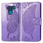 Butterfly Love Flowers Embossing Horizontal Flip Leather Case for LG Q60 , with Holder & Card Slots & Wallet & Lanyard(Light purple)