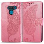 Butterfly Love Flowers Embossing Horizontal Flip Leather Case for LG Q60 , with Holder & Card Slots & Wallet & Lanyard(Pink)