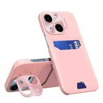 For iPhone 15 Two-Color Invisible Lens Holder Phone Case(Pink)