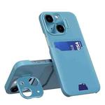 For iPhone 15 Two-Color Invisible Lens Holder Phone Case(Blue Lake)