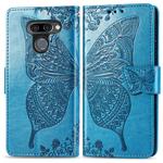 Butterfly Love Flowers Embossing Horizontal Flip Leather Case for LG K50 , with Holder & Card Slots & Wallet & Lanyard(Blue)