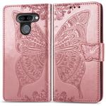 Butterfly Love Flowers Embossing Horizontal Flip Leather Case for LG K50 , with Holder & Card Slots & Wallet & Lanyard(Rose gold)