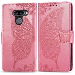 Butterfly Love Flowers Embossing Horizontal Flip Leather Case for LG K50 , with Holder & Card Slots & Wallet & Lanyard(Pink)