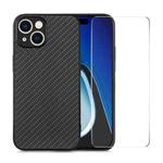 For iPhone 15 Plus ENKAY Fiber Leather Skin PC Phone Case with High Aluminum-silicon Glass Film(Black)