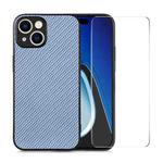 For iPhone 15 Plus ENKAY Fiber Leather Skin PC Phone Case with High Aluminum-silicon Glass Film(Blue)