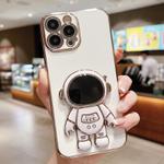 For iPhone 16 Pro Electroplating Astronaut Holder Phone Case(White)