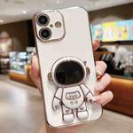 For iPhone 16 Plus Electroplating Astronaut Holder Phone Case(White)