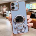 For iPhone 16 Plus Electroplating Astronaut Holder Phone Case(Blue)