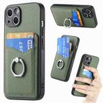 For iPhone 15 Plus Carbon Fiber Card Wallet Ring Holder Phone Case(Green)