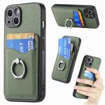 For iPhone 15 Pro Carbon Fiber Card Wallet Ring Holder Phone Case(Green)