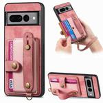 For Google Pixel 7 Pro Retro Cross Wristband Wallet Leather Back Phone Case(Pink)
