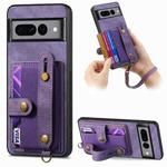 For Google Pixel 7 Pro Retro Cross Wristband Wallet Leather Back Phone Case(Purple)
