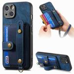 For iPhone 14 Retro Cross Wristband Wallet Leather Back Phone Case(Blue)