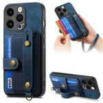 For iPhone 14 Pro Retro Cross Wristband Wallet Leather Back Phone Case(Blue)