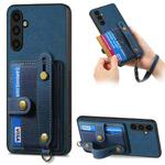 For Samsung Galaxy A04s Retro Cross Wristband Wallet Leather Back Phone Case(Blue)