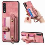 For Samsung GalaxyA50/A50s/A30s Retro Cross Wristband Wallet Leather Back Phone Case(Pink)
