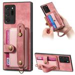 For Samsung Galaxy Note20 Ultra Retro Cross Wristband Wallet Leather Back Phone Case(Pink)