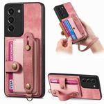 For Samsung Galaxy S21 5G Retro Cross Wristband Wallet Leather Back Phone Case(Pink)