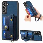 For Samsung Galaxy S21 FE 5G Retro Cross Wristband Wallet Leather Back Phone Case(Blue)