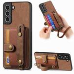 For Samsung Galaxy S21+ 5G Retro Cross Wristband Wallet Leather Back Phone Case(Brown)