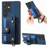For Samsung Galaxy S22 Ultra 5G Retro Cross Wristband Wallet Leather Back Phone Case(Blue)
