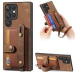 For Samsung Galaxy S22 Ultra 5G Retro Cross Wristband Wallet Leather Back Phone Case(Brown)