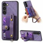 For Samsung Galaxy S23+ 5G Retro Cross Wristband Wallet Leather Back Phone Case(Purple)