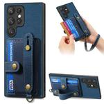 For Samsung Galaxy S23 Ultra 5G Retro Cross Wristband Wallet Leather Back Phone Case(Blue)