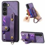 For Samsung Galaxy S23 5G Retro Cross Wristband Wallet Leather Back Phone Case(Purple)