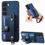 For Samsung Galaxy S23 5G Retro Cross Wristband Wallet Leather Back Phone Case(Blue)