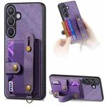 For Samsung Galaxy S24 5G Retro Cross Wristband Wallet Leather Back Phone Case(Purple)