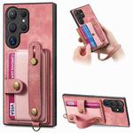 For Samsung Galaxy S24 Ultra 5G Retro Cross Wristband Wallet Leather Back Phone Case(Pink)