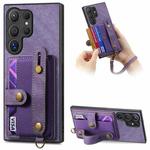 For Samsung Galaxy S24 Ultra 5G Retro Cross Wristband Wallet Leather Back Phone Case(Purple)