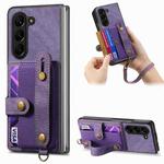 For Samsung Galaxy Z Fold6 5G Retro Cross Wristband Wallet Leather Back Phone Case(Purple)