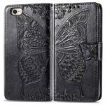 For iPhone 16e Butterfly Love Flower Embossed Leather Phone Case(Black)