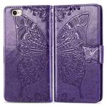 For iPhone 16e Butterfly Love Flower Embossed Leather Phone Case(Purple)