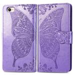For iPhone 16e Butterfly Love Flower Embossed Leather Phone Case(Lavender)