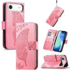 For iPhone Air Butterfly Love Flower Embossed Leather Phone Case(Pink)