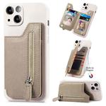 For iPhone 15 Plus Zipper Wallet Leather Back Shockproof Phone Case(Khaki)