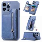 For iPhone 15 Pro Zipper Wallet Leather Back Shockproof Phone Case(Blue)