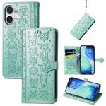 For iPhone 17 Cat and Dog Embossed Leather Phone Case(Green)